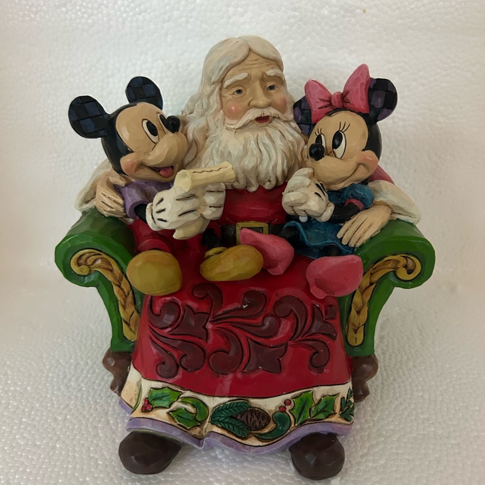Enesco Santa with Mickey and Minnie Figurine - Red, Green, Pink